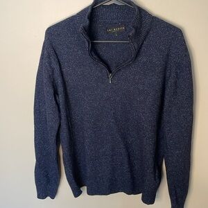 EMI MAGLIA Men’s LG Blue Fleck Italian Made Wool/Silk Blend 1/4 Zip Sweater